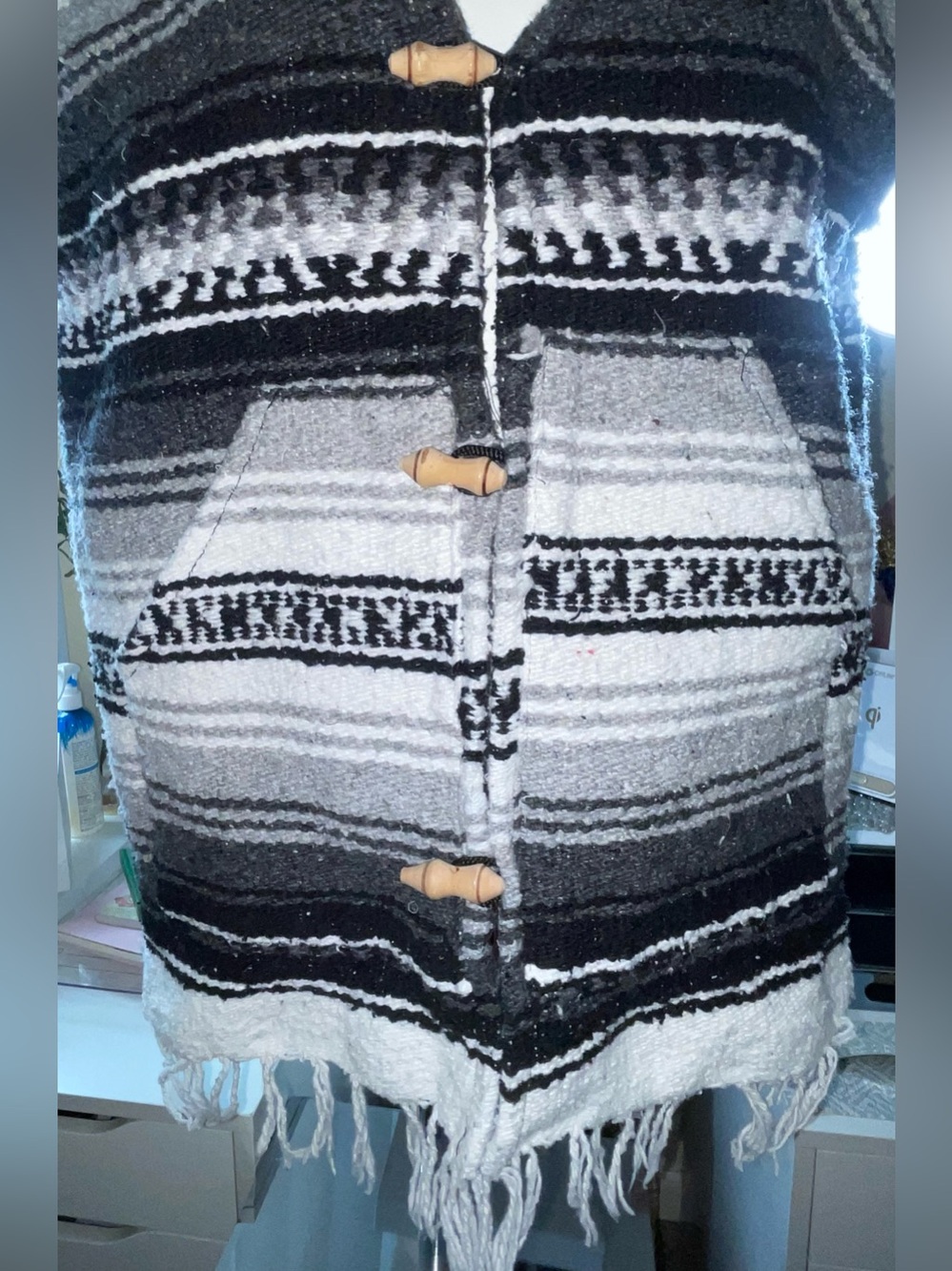 Black & Gray Striped Men’s pancho